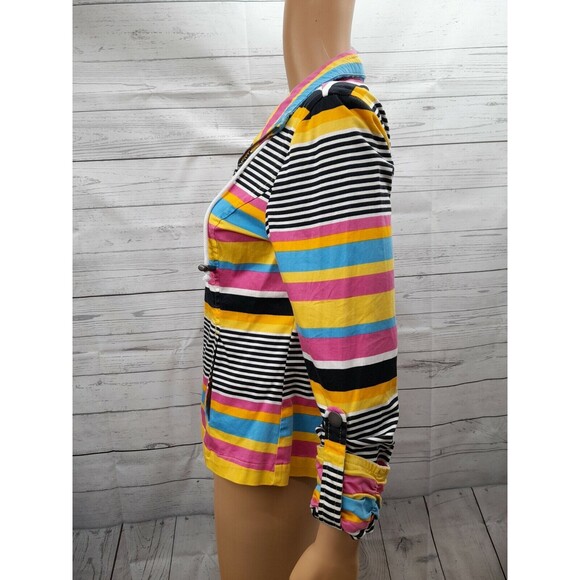 AMX Womens Pink Zip Up Long Sleeve Jacket Stripted Colorfull Rainbow S - Picture 3 of 11